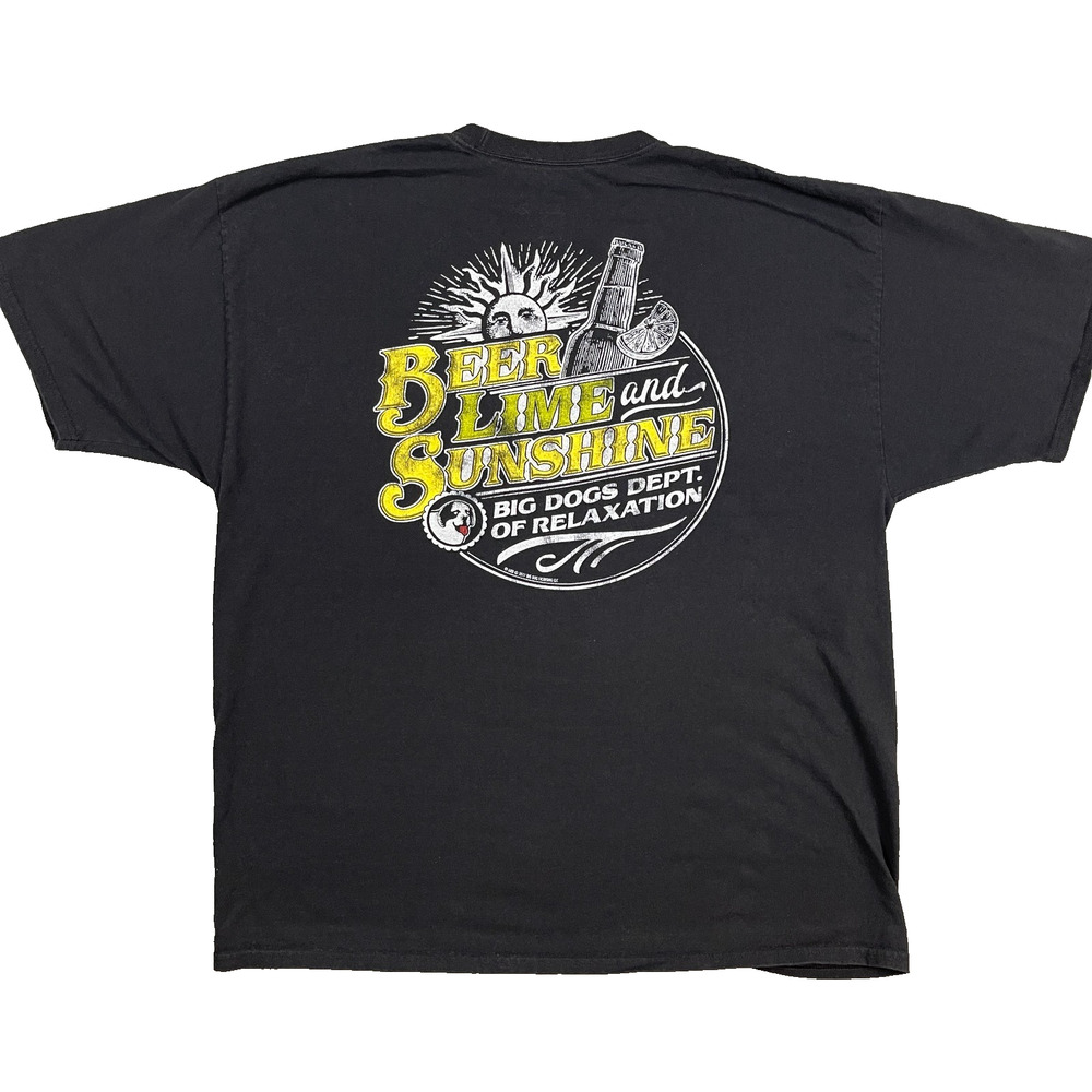 Big Dogs Graphic Shirt Mens 2XL Black Beer Lime Sunshine Short Sleeve Hanes